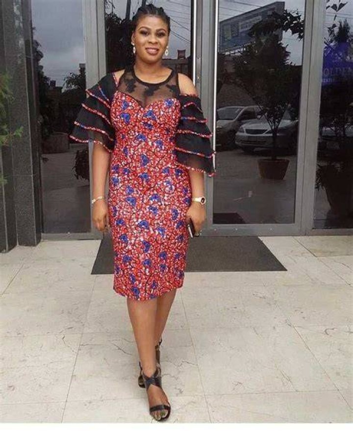 Ankara evening gown with chiffon and lace Ankara evening gown with chiffon and lace
